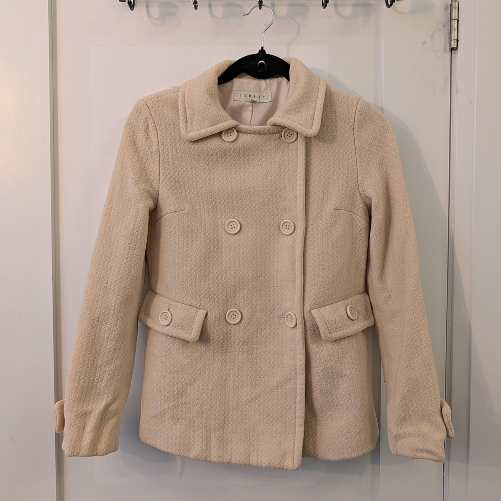 Cream Double-Breasted Women's Peacoat